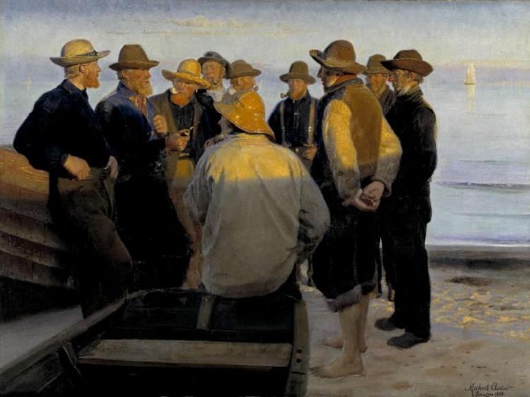 Michael Ancher Fishermen by the Sea on a Summer's Evening Sweden oil painting art